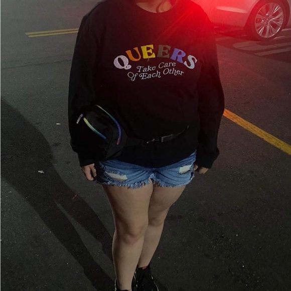 Pride Adult Ash + Chess 'Queers Take Care of Each Other' Embroidered Sweatshirt - Picture 2 of 10